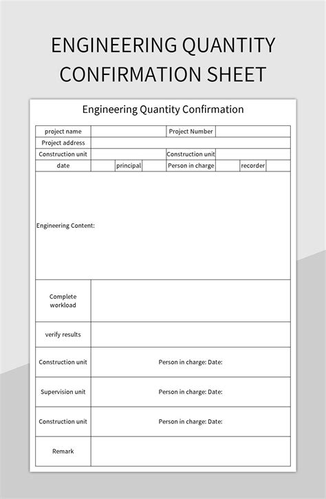 Engineering Quantity Confirmation Sheet Excel Template And Google