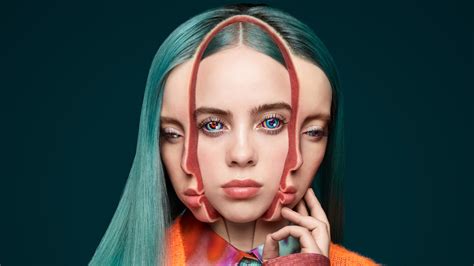 Download Lipstick Face Blue Hair Singer American Music Billie Eilish 4k Ultra Hd Wallpaper