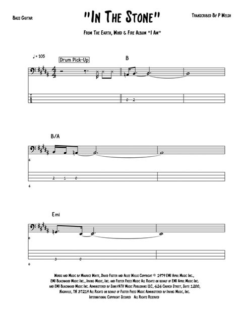 In The Stone Arr Accubass By Earth Wind Fire Sheet Music For Bass