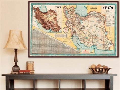 Vintage Map Of Iran Iran Wall Art Old Iran Print Iranian Ts Iran