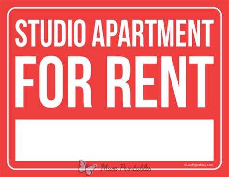 Printable Studio Apartment For Rent Sign