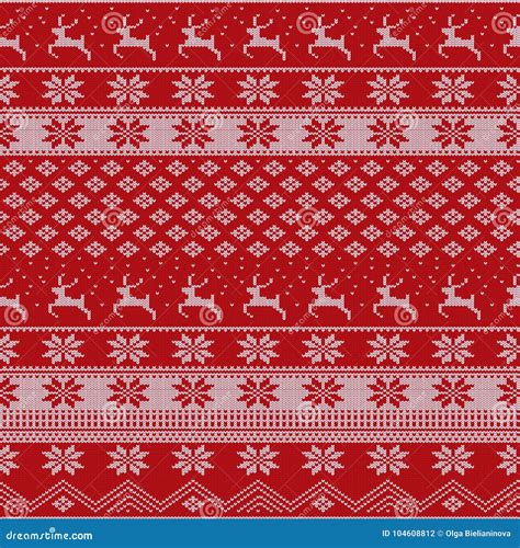 Knitted Christmas Sweater Pattern With Deers Fir Trees Snowflakes