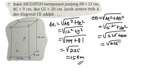 Balok ABCD EFGH Mempunyai Panjang AB 12 BC 9 Dan Cg 20 Cm Jarak