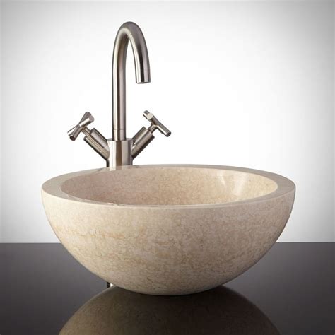 Round Offset Rim Polished Marble Vessel Sink | Marble vessel sink ...