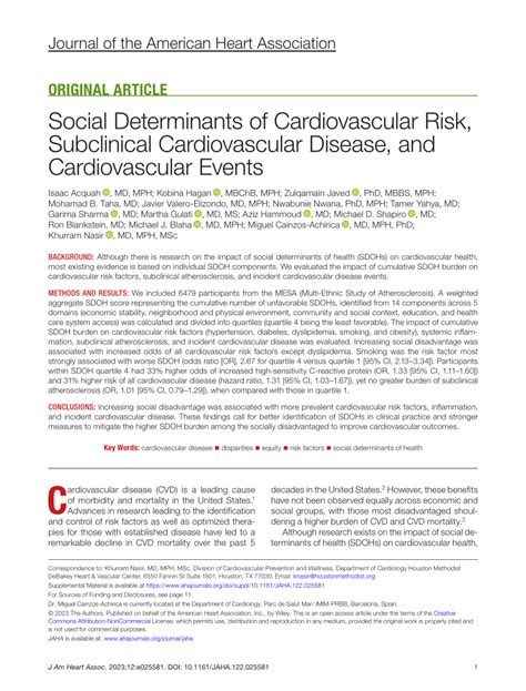 Pdf Social Determinants Of Cardiovascular Risk Subclinical