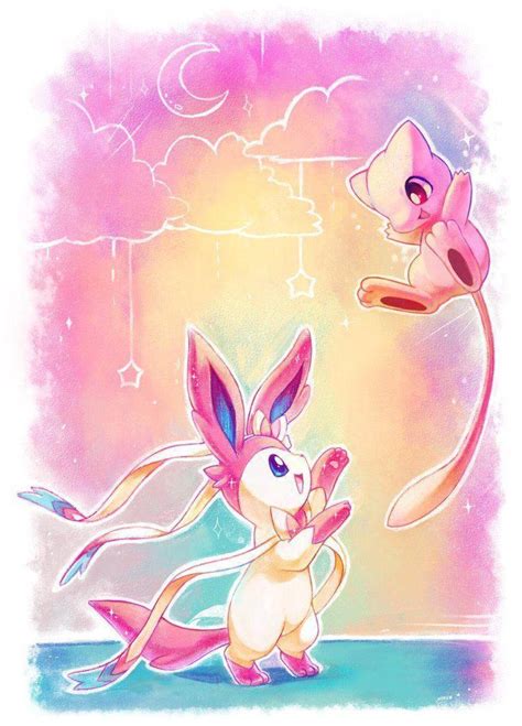 Ladda ner Tvåbedårande Pokémon Sylveon Mew Wallpaper Wallpapers