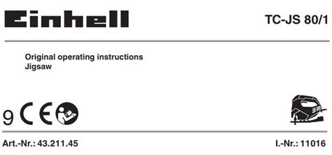 Einhell Tc Js Jigsaw Instruction Manual