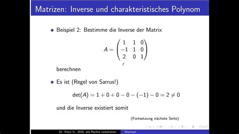 Matrizen Folge 58 Inverse Matrix Aus Charakteristischem Polynom Berechnen Beispiel Youtube