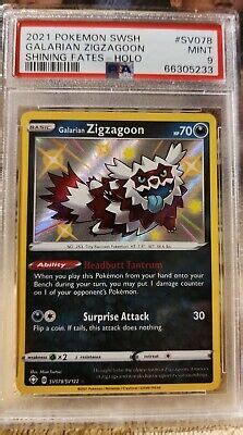 Pokémon TCG Galarian Zigzagoon Shining Fates SV078 SV122 Holo Rare PSA