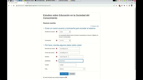 Crear Una Cuenta En Moodle En Sagan Youtube