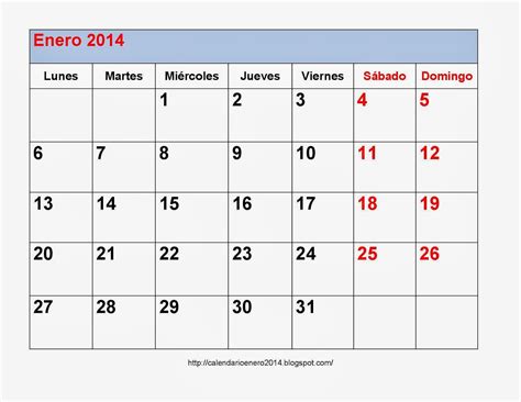 Plantillas Calendario Enero 2014 Imprimible Calendario Para Imprimir