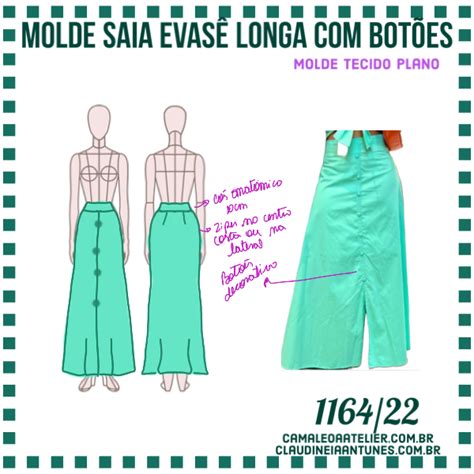 Molde Saia Evasê Longa Com Botões 1164 22 Camaleoa Atelier De Costura