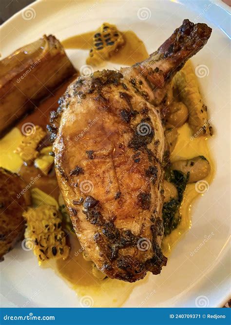 Roast Chicken Supreme With Corn And Butter Beans Stock Image Image Of