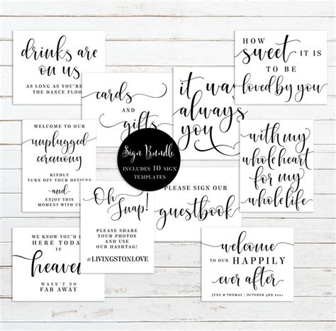 Printable Wedding Sign Bundle Sign Templates Set Of 10 Wedding Diy