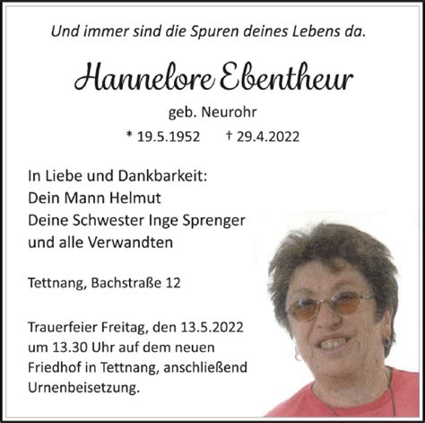 Traueranzeigen Von Hannelore Ebentheur Schwaebische De Trauerportal