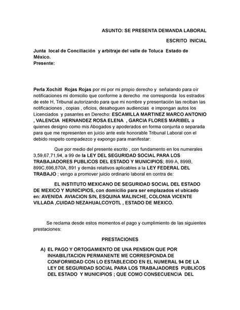 Escrito Inicial De Demanda Laboral Actualizado Octubre Images