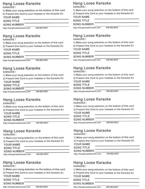 Sheet Template Free Printable Karaoke Song Request Slips Template