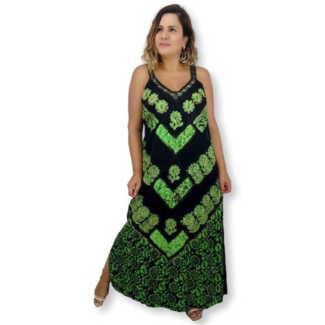 Vestido Indiano Longo Alça Bordado Batik Moda BOHO 815 é na Sarat moda