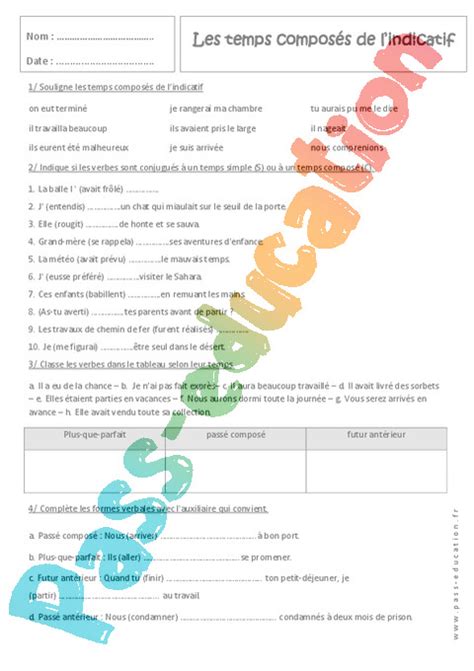 Exercice Temps composés 4ème Pass Education