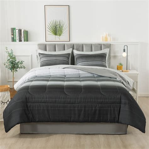 Mainstays Gray Stripe 6 Piece Bed In A Bag Comforter Set With Sheets