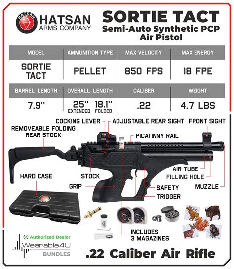 Hatsan Sortie Tact Semi Auto Pcp Synthetic Air Pistol With Wearable U