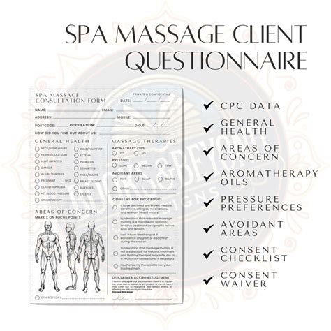 Spa Massage Consultation Form Digital Download Client Intake Form