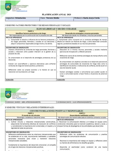 Planificación Orientación Tercero 2023 Pdf Aprendizaje Sicología