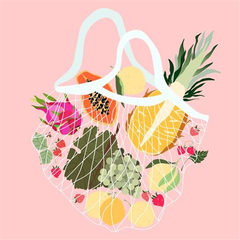 Frutas Em Um Saco De Malha Variedade De Frutas Tropicais Frescas Em Um