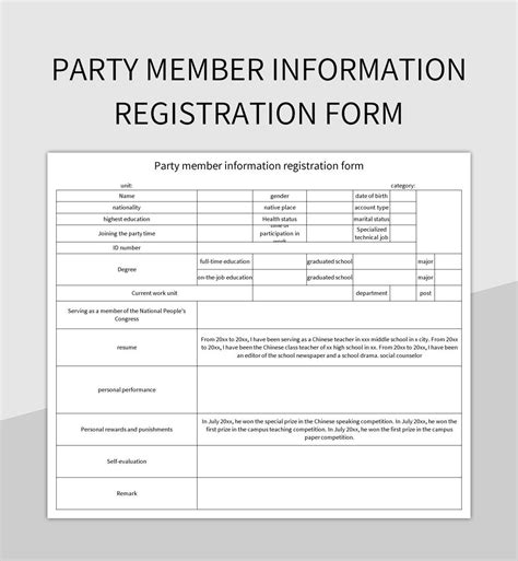 Simple Blue Membership Registration Form Excel Template And Google