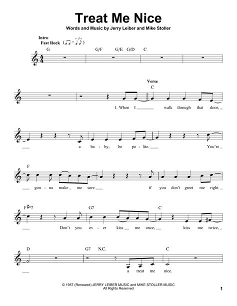 Treat Me Nice By Elvis Presley Sheet Music For Pro Vocal At Sheet Music