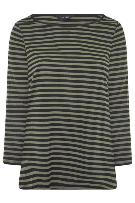 Plus Size Green And Black Stripe Long Sleeve T Shirt Yours Clothing