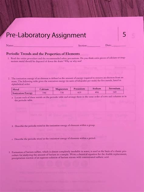 Pre Laboratory Assignment Name Section Date Chegg