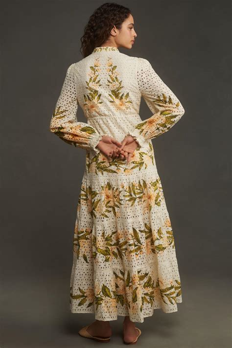 Farm Rio Long Sleeve Floral Eyelet Maxi Dress Anthropologie Hong Kong