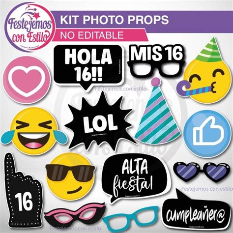 Photo Props Imprimible Cumple de 16 Años Unisex Negro Festejemos con