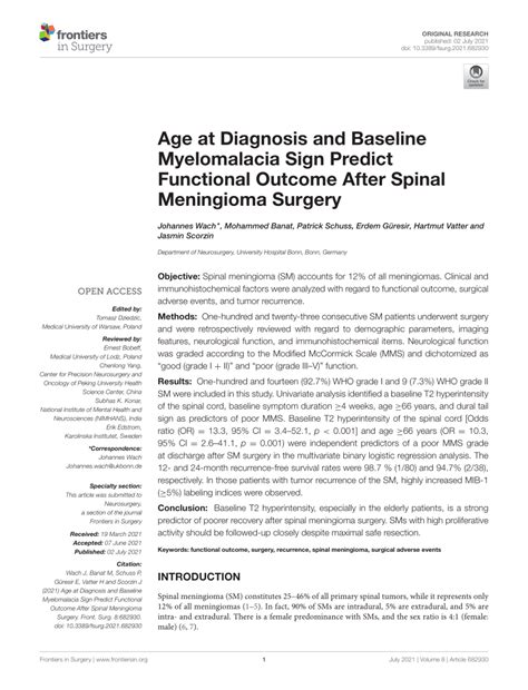 PDF Age At Diagnosis And Baseline Myelomalacia Sign Predict