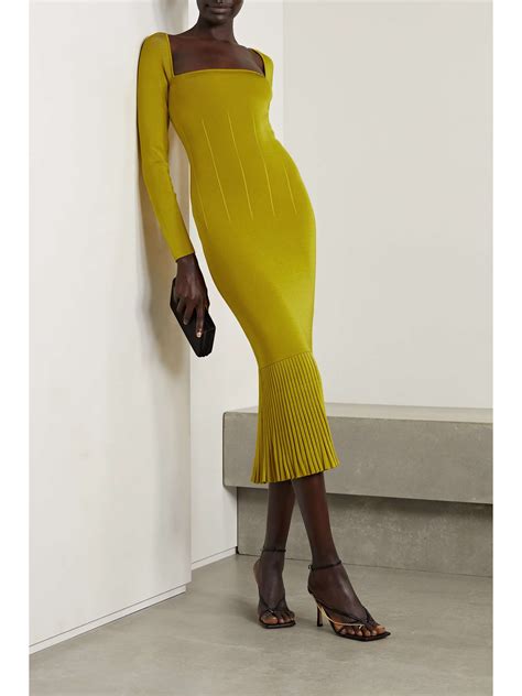 Chartreuse Atalanta Ribbed Knit Midi Dress Galvan Net A Porter