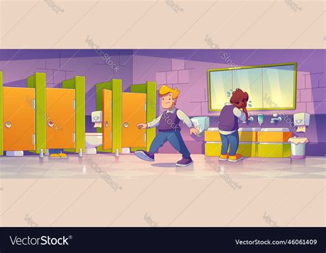 Public Toilet In School Cartoon Boy Restroom Vector Image