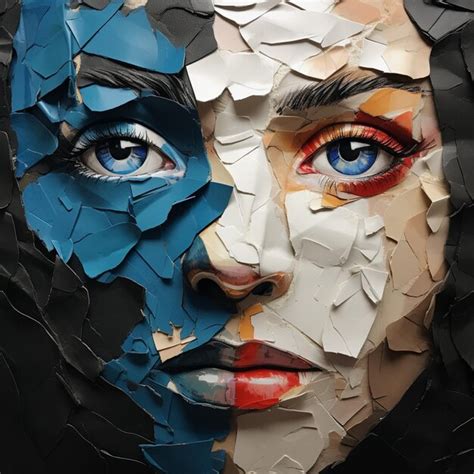 Premium Photo Woman Face Torn Paper Colored Eyes