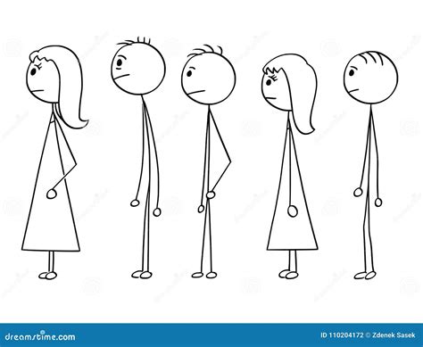 Cartoon of Line of People Waiting in Queue Stock Vector - Illustration ...