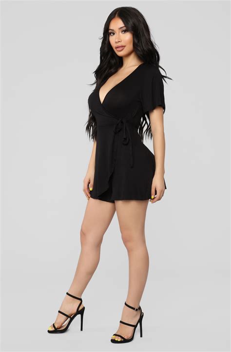 Rhonda Wrap Romper Black Fashion Nova