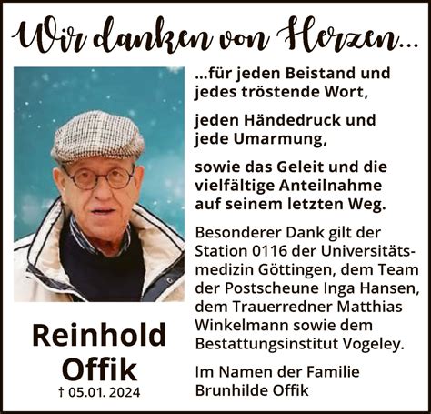 Traueranzeigen Von Reinhold Offik Trauer HNA De