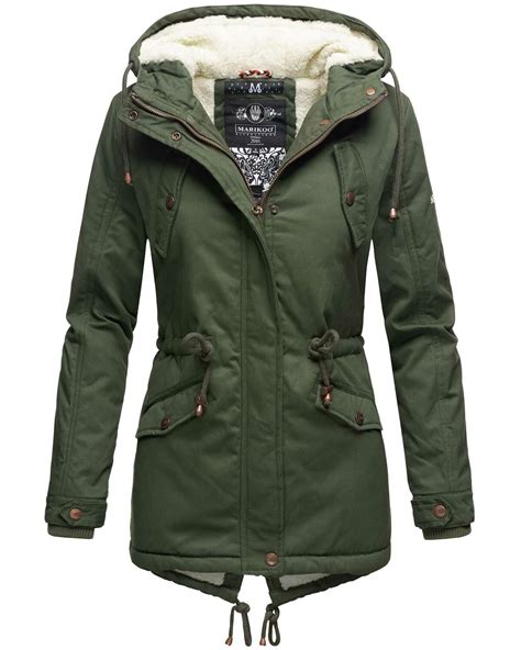 Marikoo Damen Winter Jacke Parka Winterjacke Teddyfell Gef Ttert B