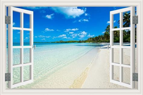 3D Wall Sticker Sunshine Beach Window View Vinyl Decal Home Room Decor