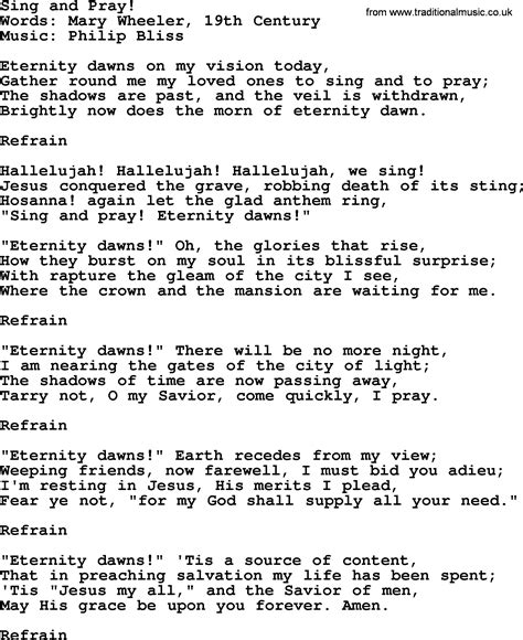 Sing And Pray By Philip Bliss Christian Hymn Or Song Lyrics