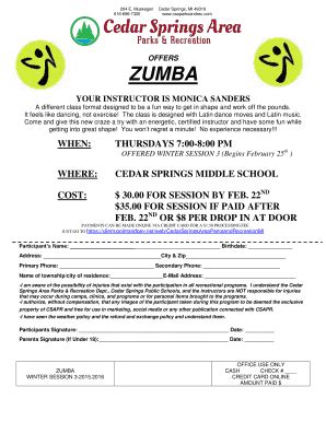 Fillable Online Zumba Cedar Springs Parks And Recreation Fax Email