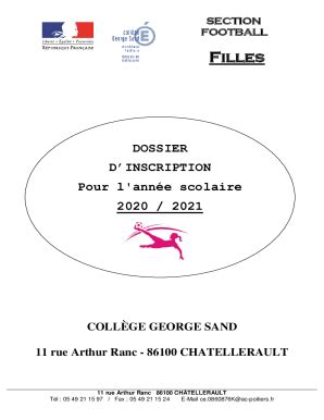 Remplissable En Ligne Section Football Filles Dossier D Inscription