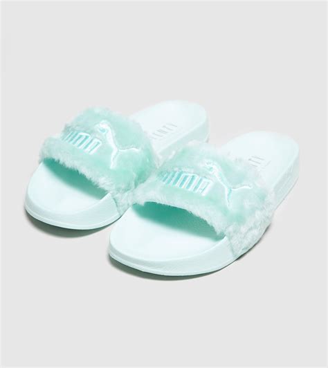 PUMA Fenty Fur Slides Women's in Blue - Lyst