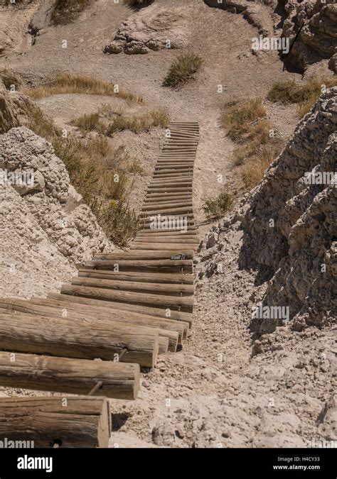 The Ladder On Notch Trail Badlands National Park South Dakota Stock