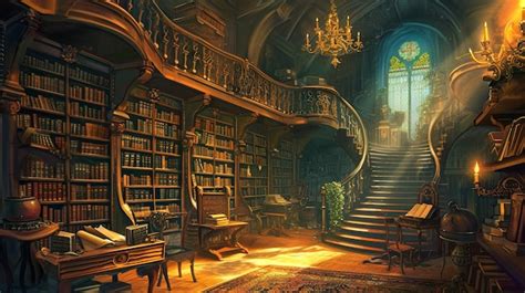 Premium Photo Beautiful Old Fantasy Library Full Of Magical Books