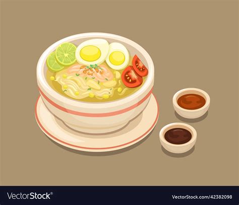 Soto Ayam Aka Chicken Soup Traditional Food Vector Image